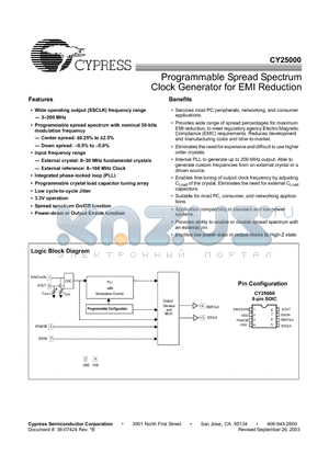 CY25XXXSC-W datasheet - Programmable Spread Spectrum Clock Generator for EMI Reduction