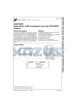 54ACTQ841L datasheet - Quiet Series 10-Bit Transparent Latch with TRI-STATE Outputs