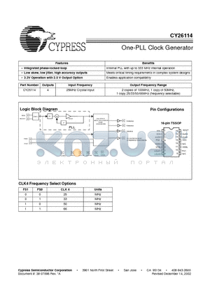 CY26114 datasheet - One-PLL Clock Generator