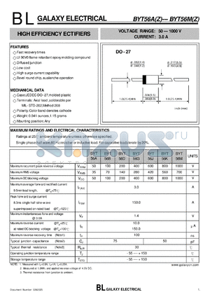 BYT56A datasheet - HIGH EFFICIENCY ECTIFIERS