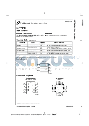 54F04FM datasheet - Hex Inverter