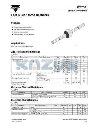 BYT56D datasheet - Fast Silicon Mesa Rectifiers