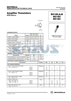 BC183 datasheet - Amplifier Transistors(NPN)