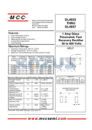 DL4936 datasheet - 1 Amp Glass Passivated, Fast Recovery Rectifier 50 to 600 Volts