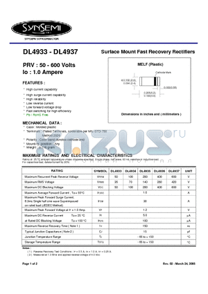 DL4936 datasheet - Surface Mount Fast Recovery Rectifiers