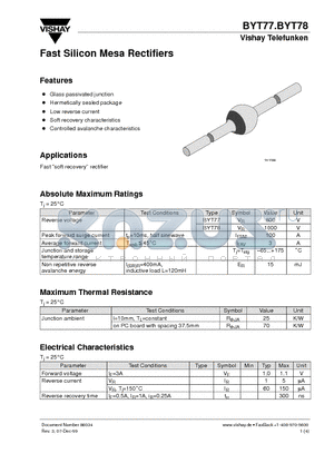 BYT77 datasheet - Fast Silicon Mesa Rectifiers