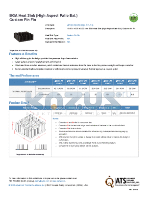 ATS010010008-PF-1G datasheet - 10.00 x 10.00 x 8.00 mm BGA Heat Sink (High Aspect Ratio Ext.) Custom Pin Fin