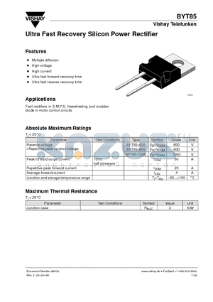 BYT85-1000 datasheet - Ultra Fast Recovery Silicon Power Rectifier