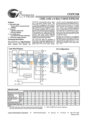 CY27C128-45JC datasheet - 128K (16K x 8-Bit) CMOS EPROM