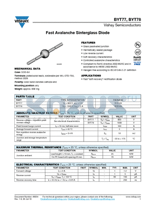 BYT78 datasheet - Fast Avalanche Sinterglass Diode