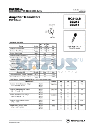 BC212B datasheet - Amlifier Transistors (PNP)