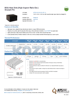 ATS010010013-SF-1L datasheet - 10.00 x 10.00 x 13.00 mm BGA Heat Sink (High Aspect Ratio Ext.) Straight Fin