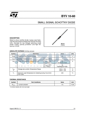 BYV10-60 datasheet - SMALL SIGNAL SCHOTTKY DIODE