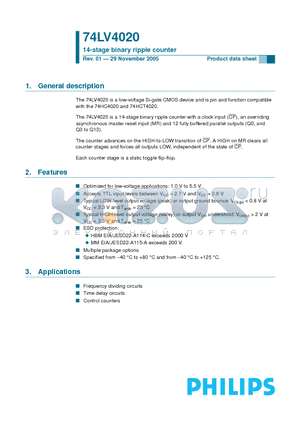 74LV4020 datasheet - 14-stage binary ripple counter