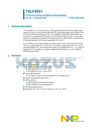 74LV4051PW datasheet - 8-channel analog multiplexer/demultiplexer