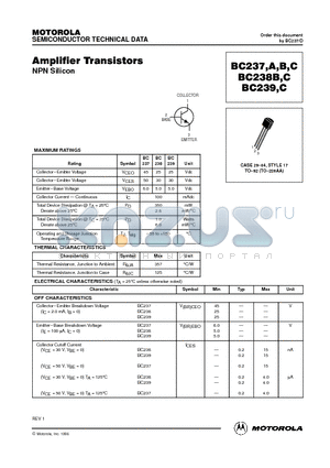 BC237 datasheet - Amplifier Transistors(NPN Silicon)