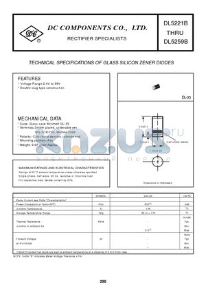 DL5222B datasheet - TECHNICAL SPECIFICATIONS OF GLASS SILICON ZENER DIODES