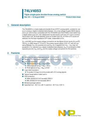 74LV4053 datasheet - Triple single-pole double-throw analog switch