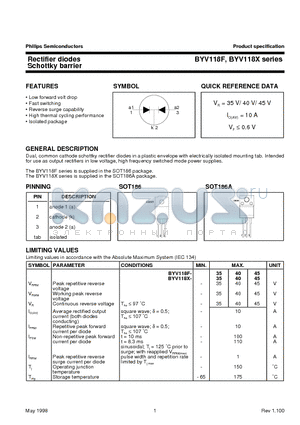 BYV118F-40 datasheet - Rectifier diodes Schottky barrier