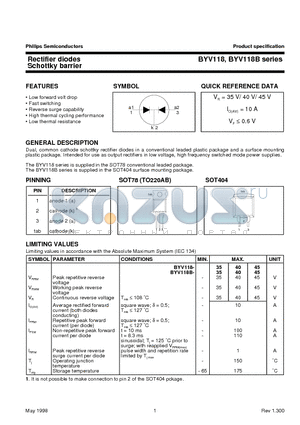 BYV118B-40 datasheet - Rectifier diodes Schottky barrier