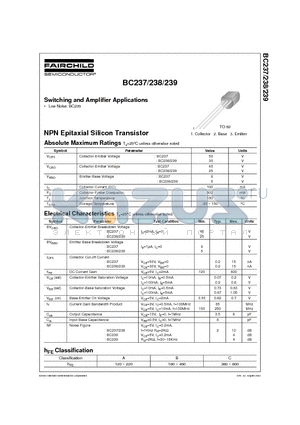 BC238 datasheet - NPN EPITAXIAL SILICON TRANSISTOR