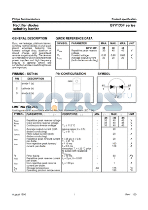 BYV133F datasheet - Rectifier diodes schottky barrier