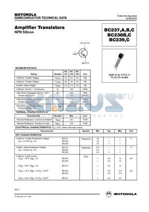 BC238C datasheet - Amplifier Transistors