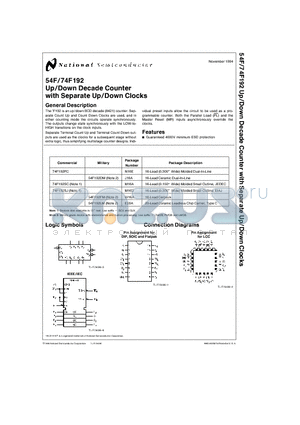 54F192FM datasheet - Up/Down Decade Counter with Separate Up/Down Clocks