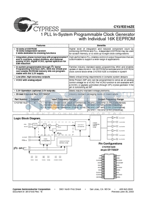 CY27EE16ZEC datasheet - 1 PLL In-System Programmable Clock Generator with Individual 16K EEPROM