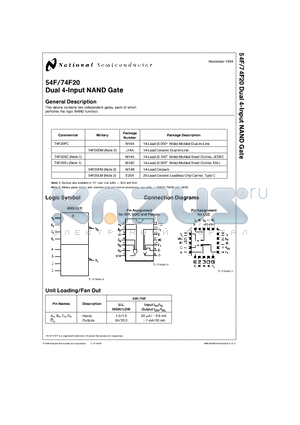 54F20 datasheet - Dual 4-Input NAND Gate