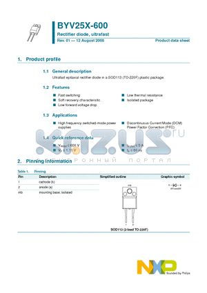 BYV25X-600 datasheet - Rectifier diode, ultrafast