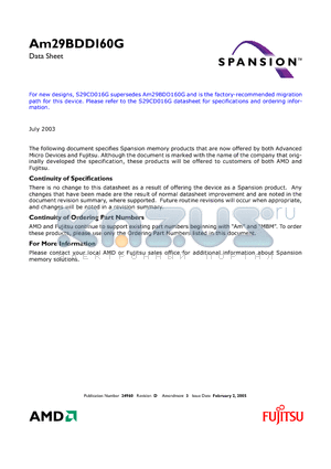 AM29BDD160GT64C datasheet - 16 Megabit (1 M x 16-bit/512 K x 32-Bit), CMOS 2.5 Volt-only Burst Mode, Dual Boot, Simultaneous Read/Write Flash Memory