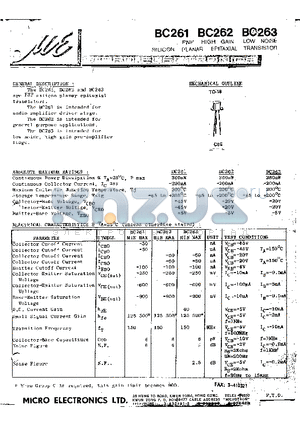 BC263 datasheet - PNP HIGH GAIN LOW NOISE SILICON PLANAR EPITAXIAL TRANSISTOR