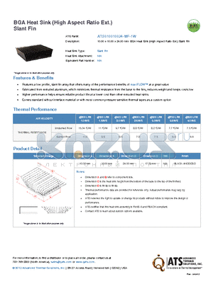 ATS010010024-MF-1W datasheet - 10.00 x 10.00 x 24.00 mm BGA Heat Sink (High Aspect Ratio Ext.) Slant Fin