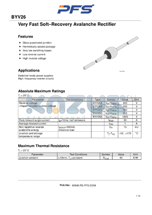 BYV26C datasheet - Very Fast Soft-Recovery Avalanche Rectifier