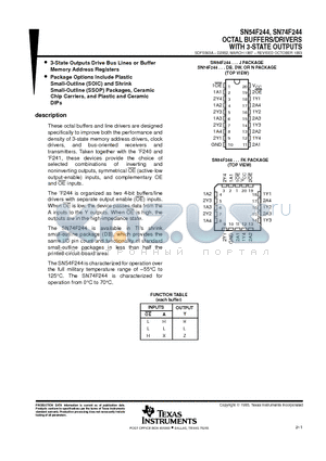 54F244 datasheet - OCTAL BUFFERS/DRIVERS WITH 3-STATE OUTPUTS