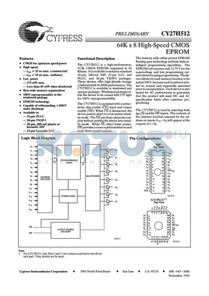 CY27H512-55HC datasheet - 64K x 8 High-Speed CMOS EPROM