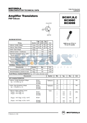 BC307 datasheet - Amplifier Transistors(PNP)