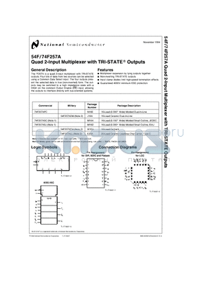 54F257ADMDMQB datasheet - Quad 2-Input Multiplexer with TRI-STATE Outputs