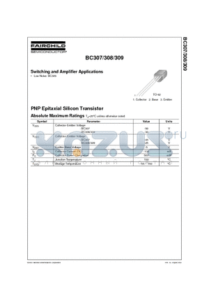 BC307A datasheet - PNP EPITAXIAL SILICON TRANSISTOR