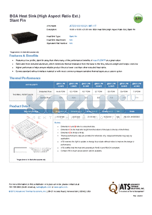 ATS010010021-MF-1T datasheet - 10.00 x 10.00 x 21.00 mm BGA Heat Sink (High Aspect Ratio Ext.) Slant Fin