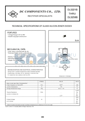 DL5232B datasheet - TECHNICAL SPECIFICATIONS OF GLASS SILICON ZENER DIODES