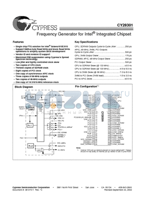 CY28301 datasheet - Frequency Generator for Intel Integrated Chipset
