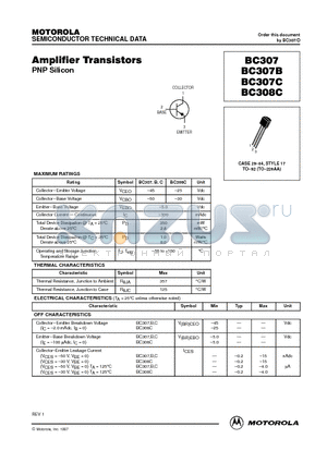 BC308C datasheet - Amplifier Transistors(PNP Silicon)