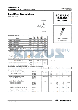 BC309B datasheet - Amplifier Transistors(PNP)