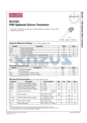 BC318C datasheet - PNP Epitaxial Silicon Transistor