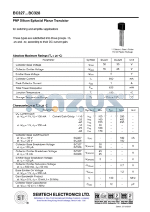 BC327 datasheet - PNP Silicon Epitaxial Planar Transistor