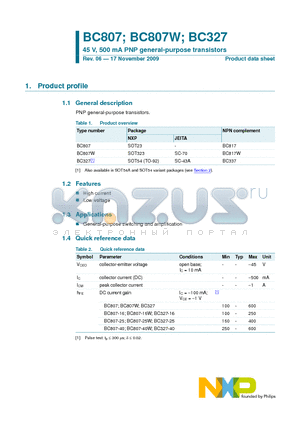 BC327 datasheet - 45 V, 500 mA PNP general-purpose transistors