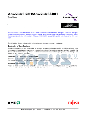 AM29BDS128HD8VMI datasheet - 128 or 64 Megabit (8 M or 4 M x 16-Bit) CMOS 1.8 Volt-only Simultaneous Read/Write, Burst Mode Flash Memory