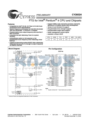 CY28324PVC datasheet - FTG for Intel^ Pentium^ 4 CPU and Chipsets
